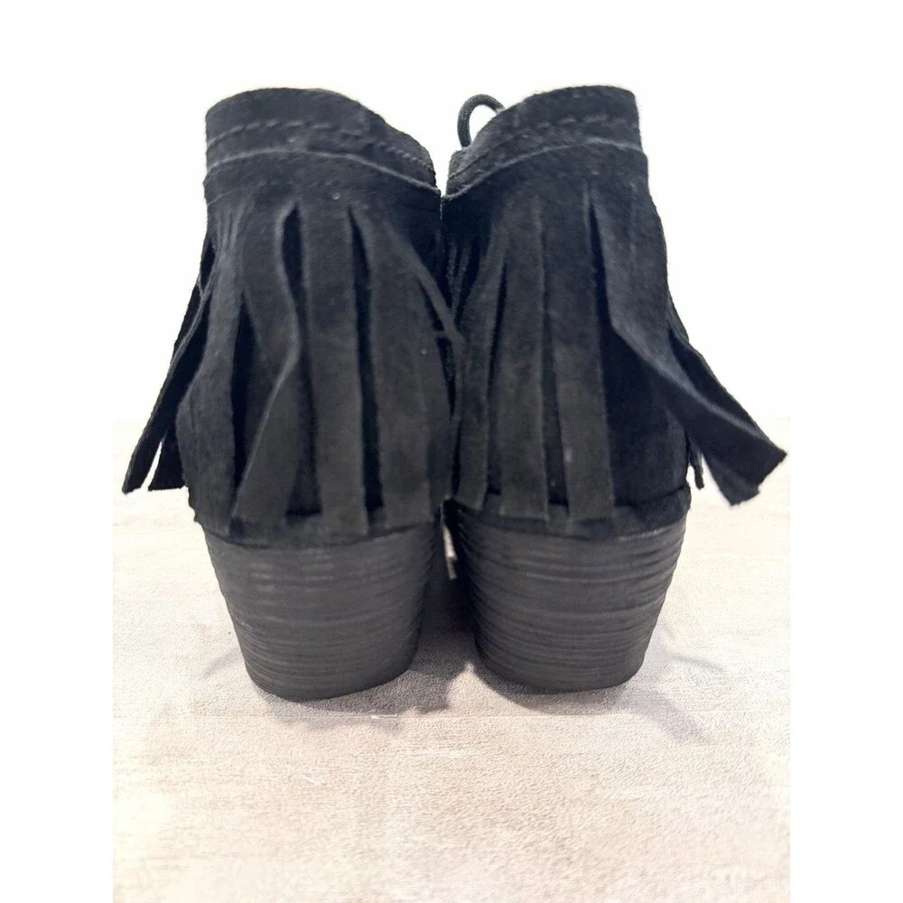 Fly London Yank Black Oil Suede Fringe Wedge Ankle Booties Boots US 7.5 EU 38